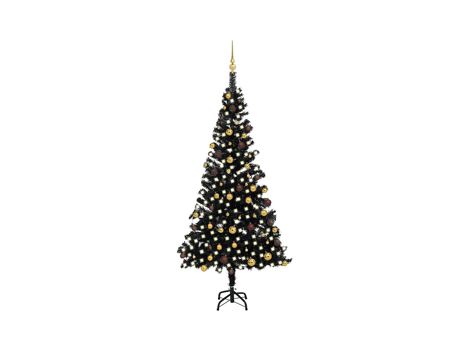 Beleuchteter künstlicher Weihnachtsbaum und Kugeln, schwarz, 210 cm, PVC