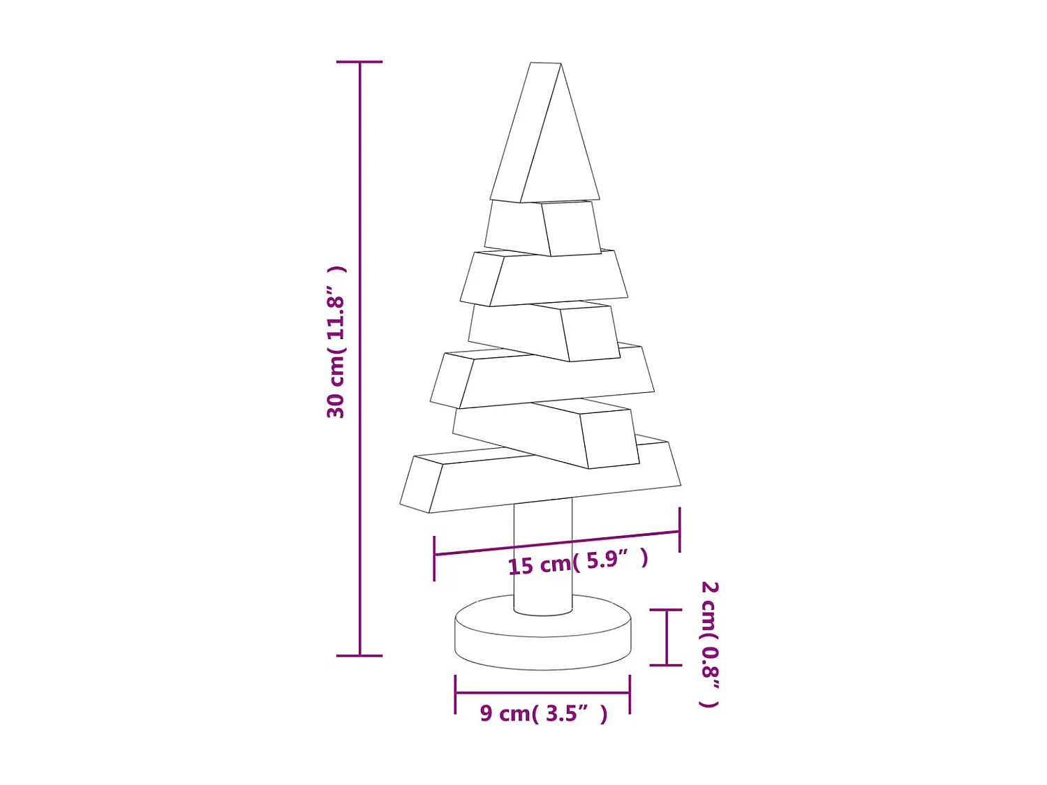 Alberi di Natale in legno per decorazione 2 pz 30 cm di pino massiccio