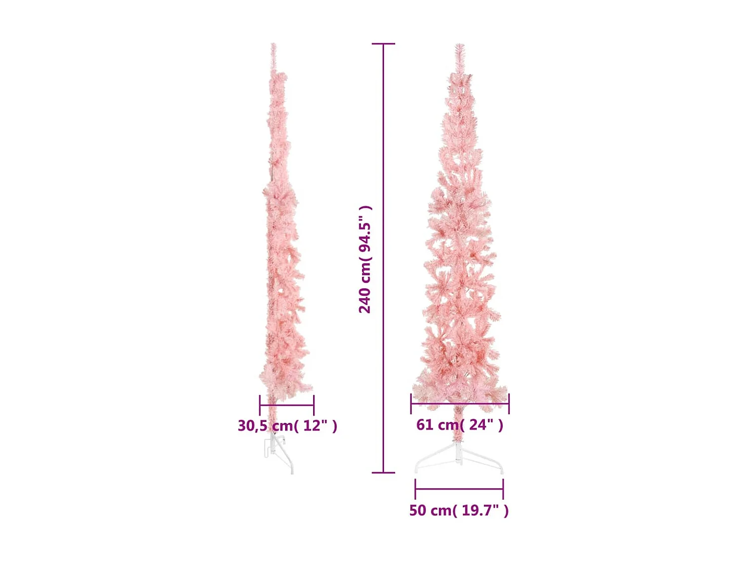 Albero di Natale artificiale mezzo sottile con supporto Rosa 240 cm