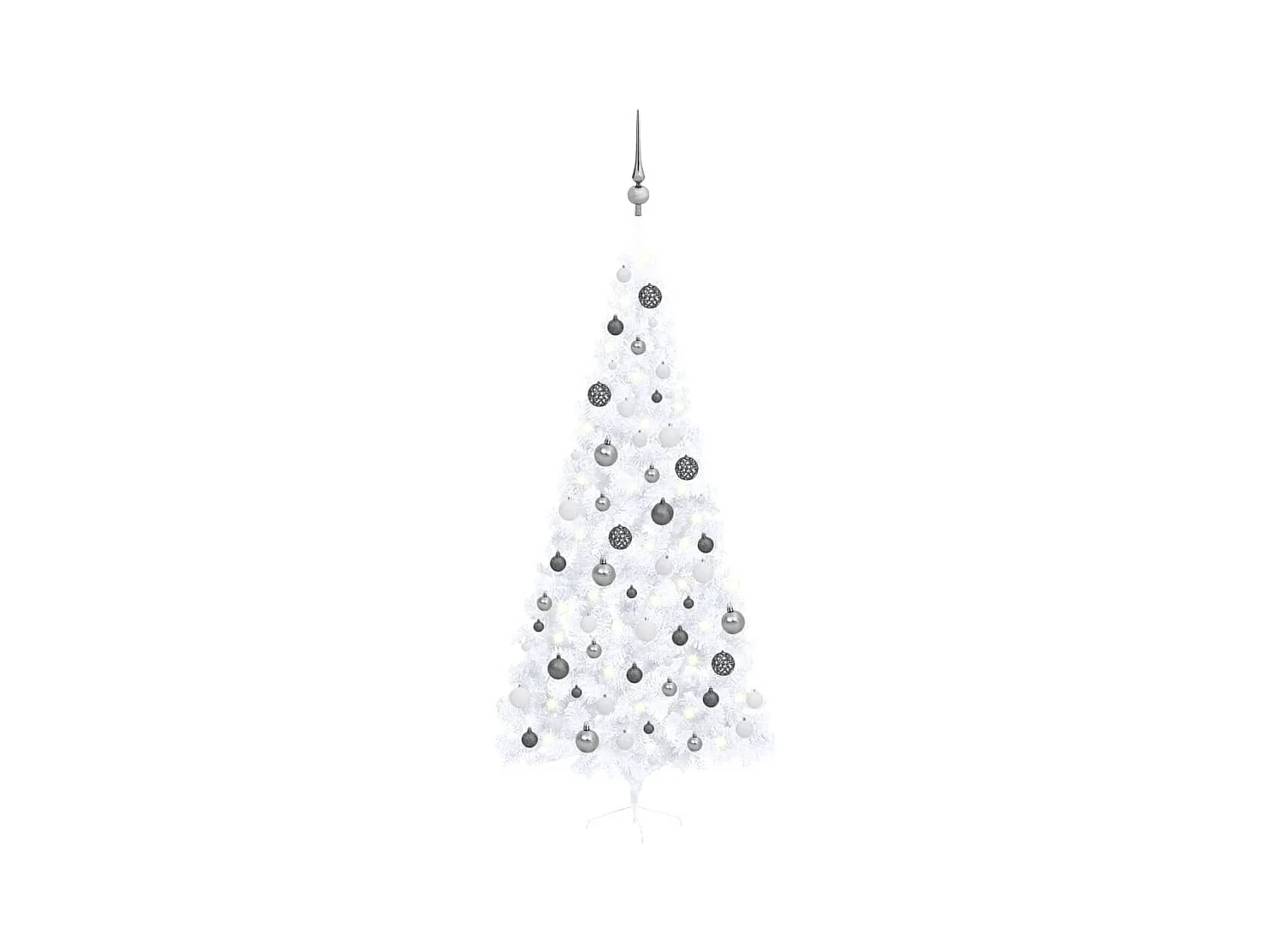 Demi-arbre de No?l artificiel pré-éclairé et boules blanc 240cm
