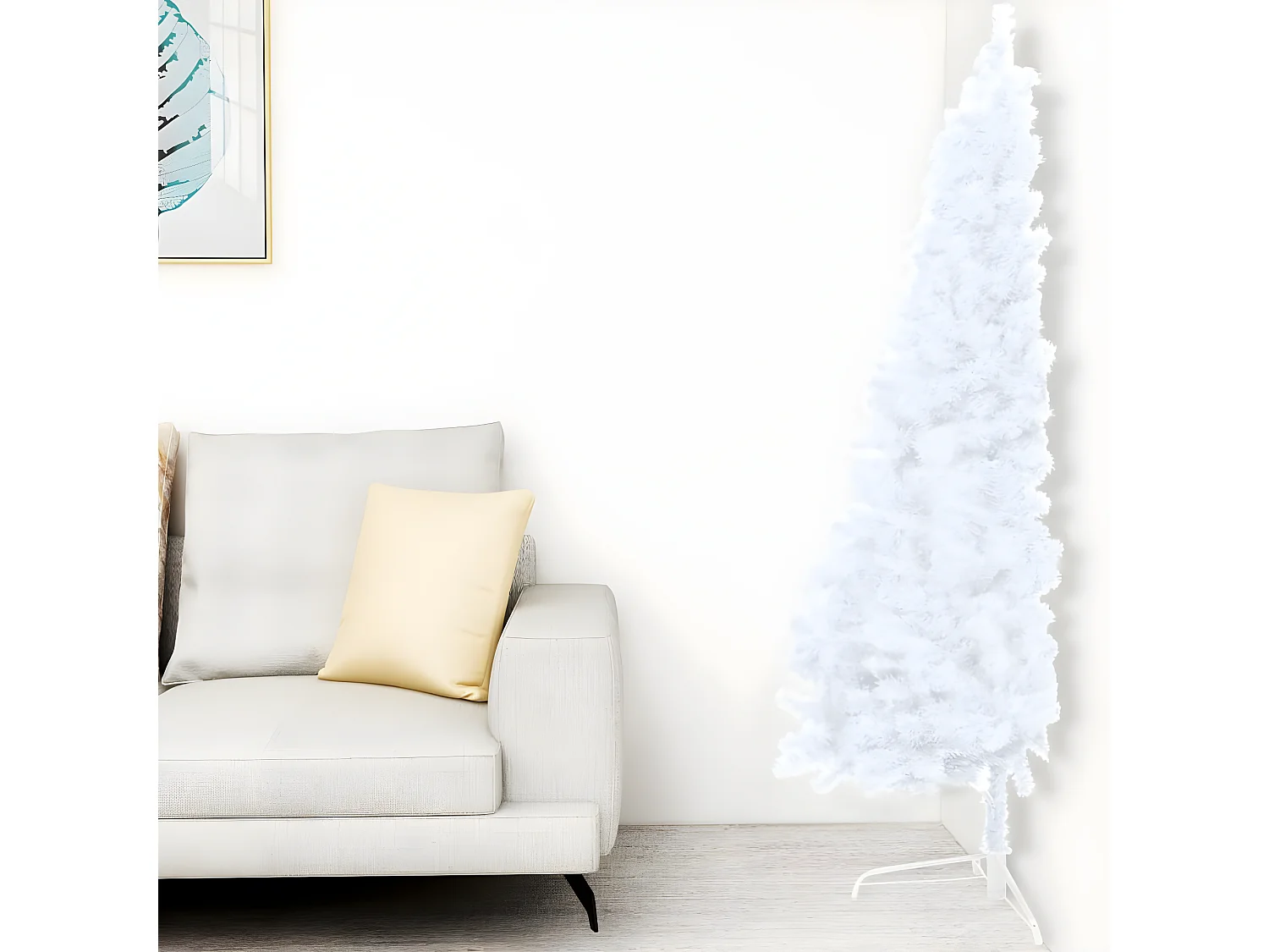 Halb vorbeleuchteter künstlicher Weihnachtsbaum und Kugeln, weiß, 240 cm