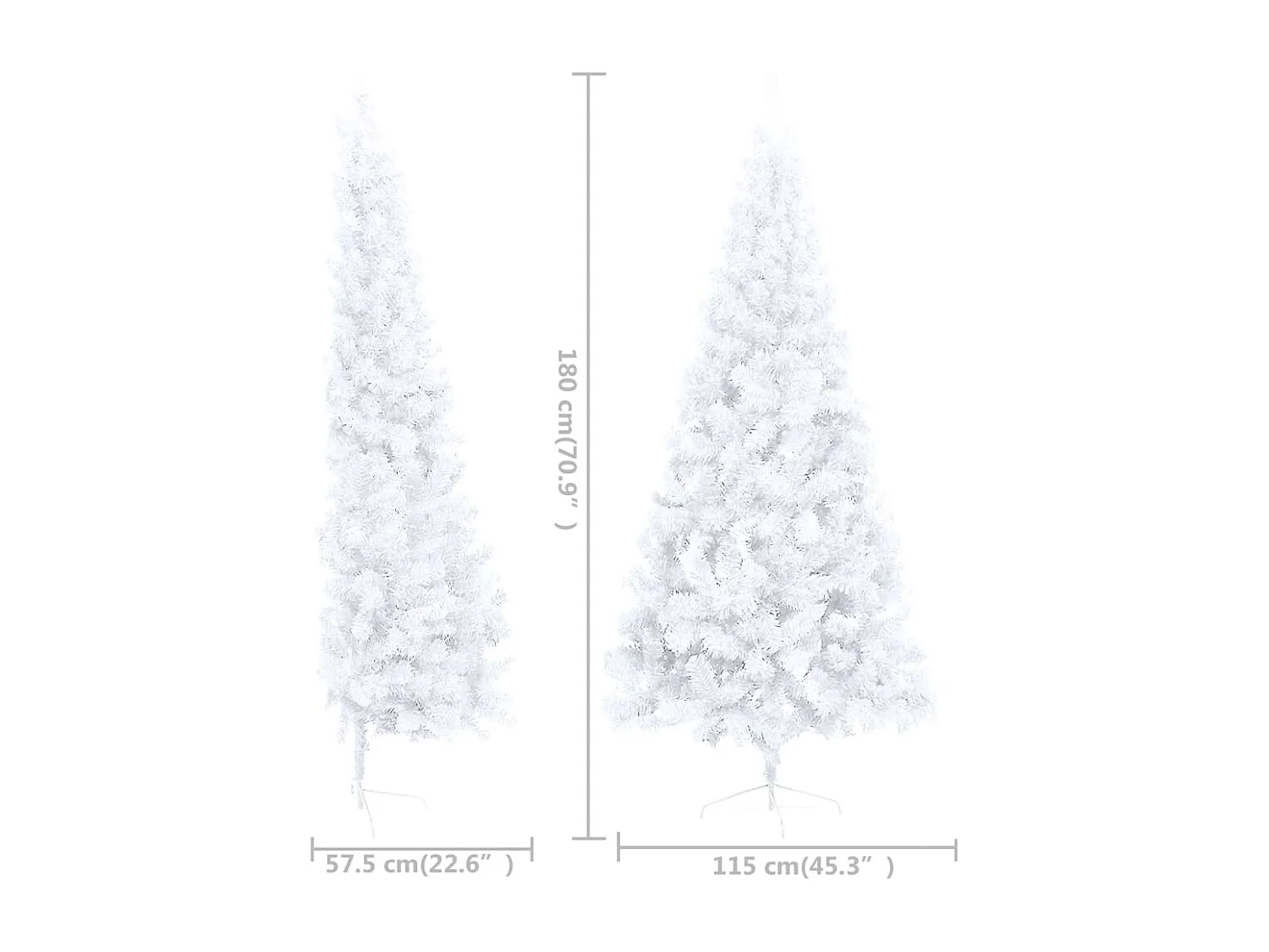 Árvore de Natal artificial meio pré-iluminada e bolas brancas 180 cm