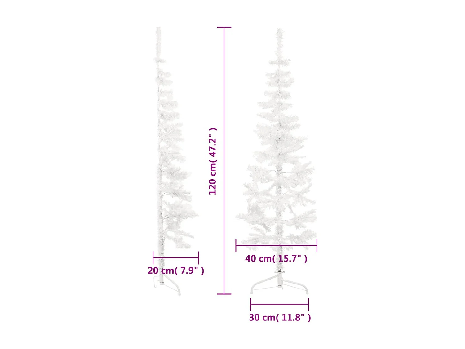 Albero di Natale artificiale mezzo sottile con supporto Bianco 120 cm