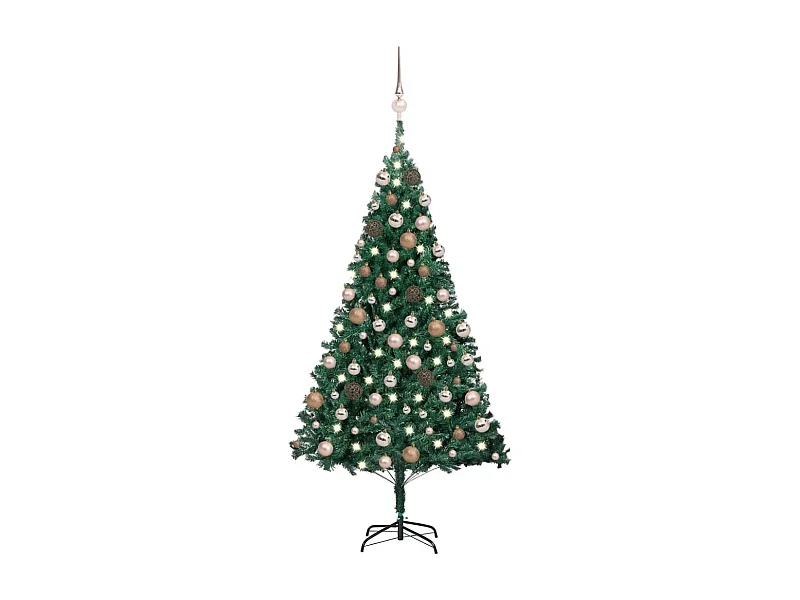 Albero di Natale artificiale preilluminato e palline verdi 150 cm PVC
