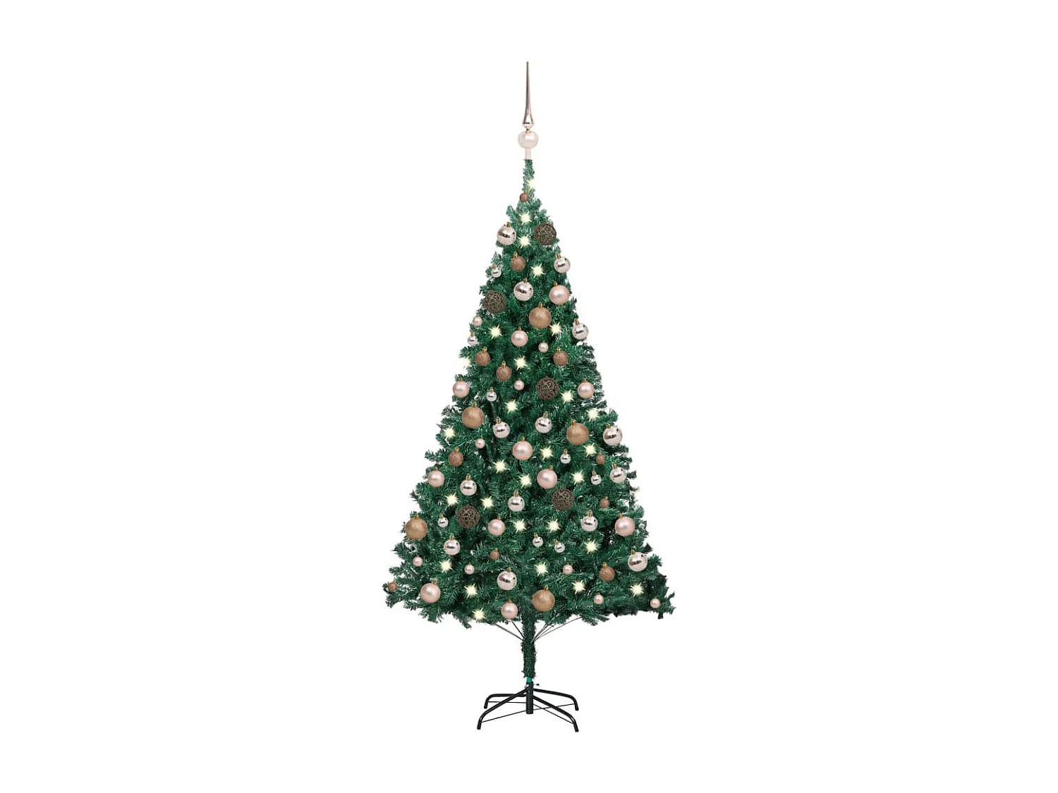 Albero di Natale artificiale preilluminato e palline verdi 150 cm PVC