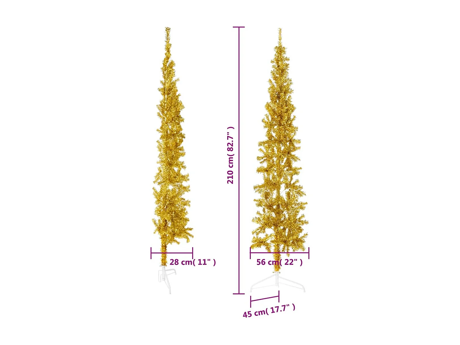 Demi sapin de No?l artificiel mince avec support Doré 210 cm