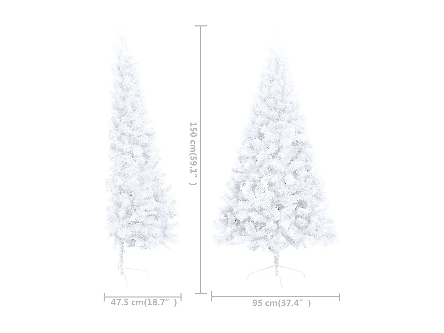 Árvore de Natal artificial meio pré-iluminada e bolas brancas 150cm