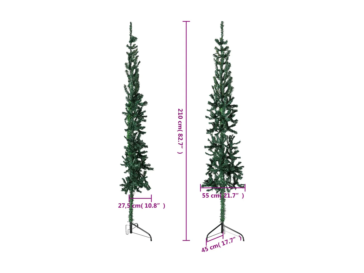 Albero di Natale artificiale mezzo sottile con supporto Verde 210 cm