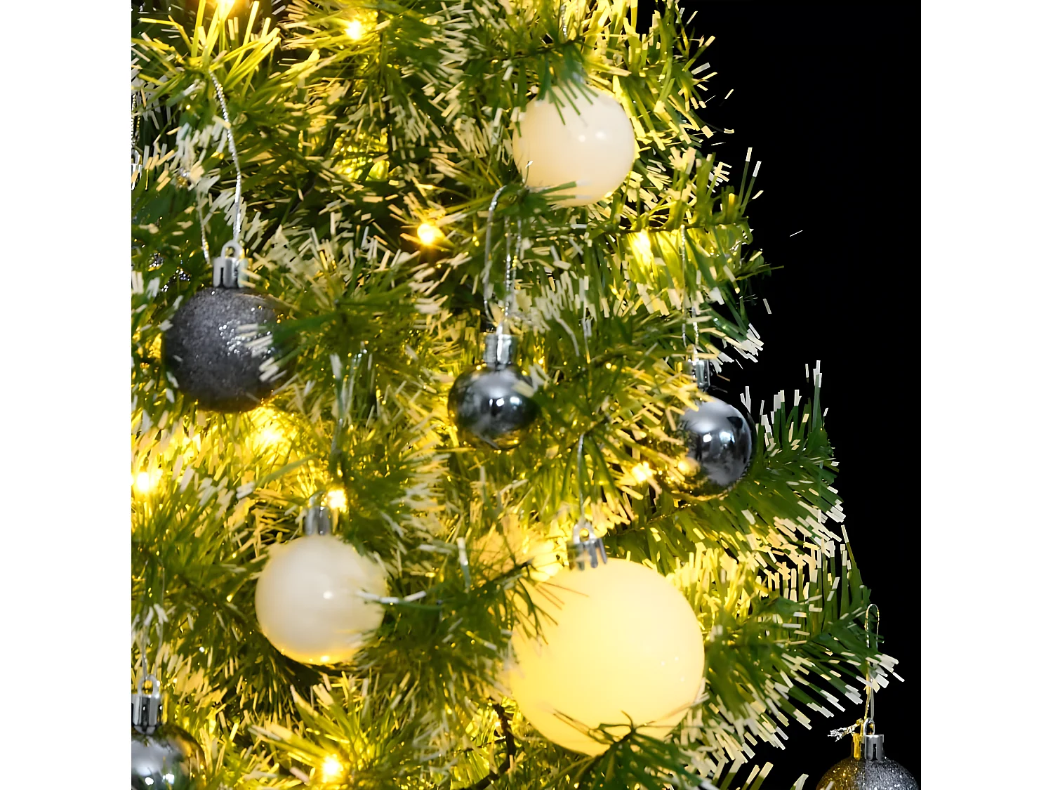 Albero di Natale artificiale 150 LED e palline e neve floccata 150 cm