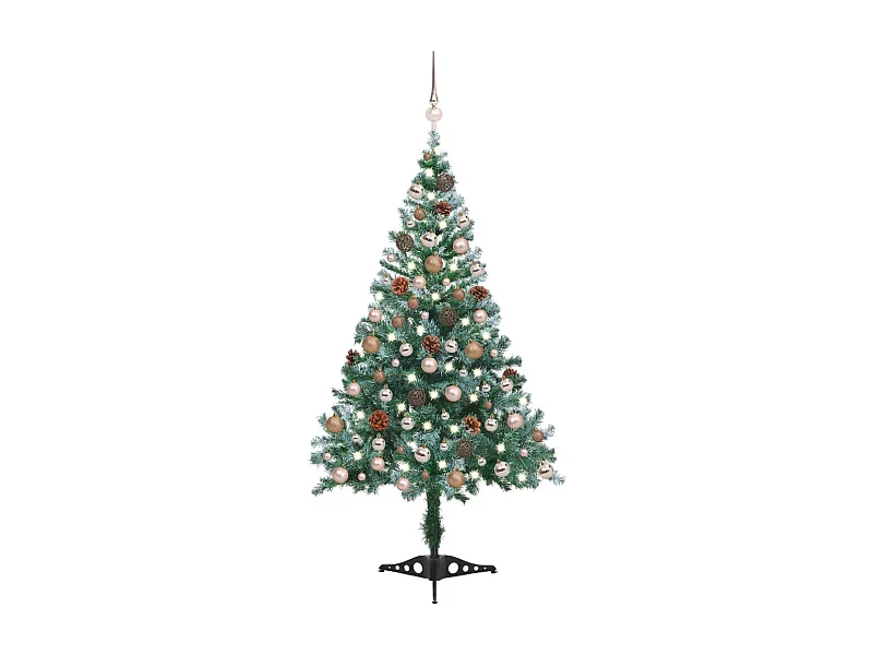 Palline per albero di Natale e pigna satinate preilluminate 150 cm