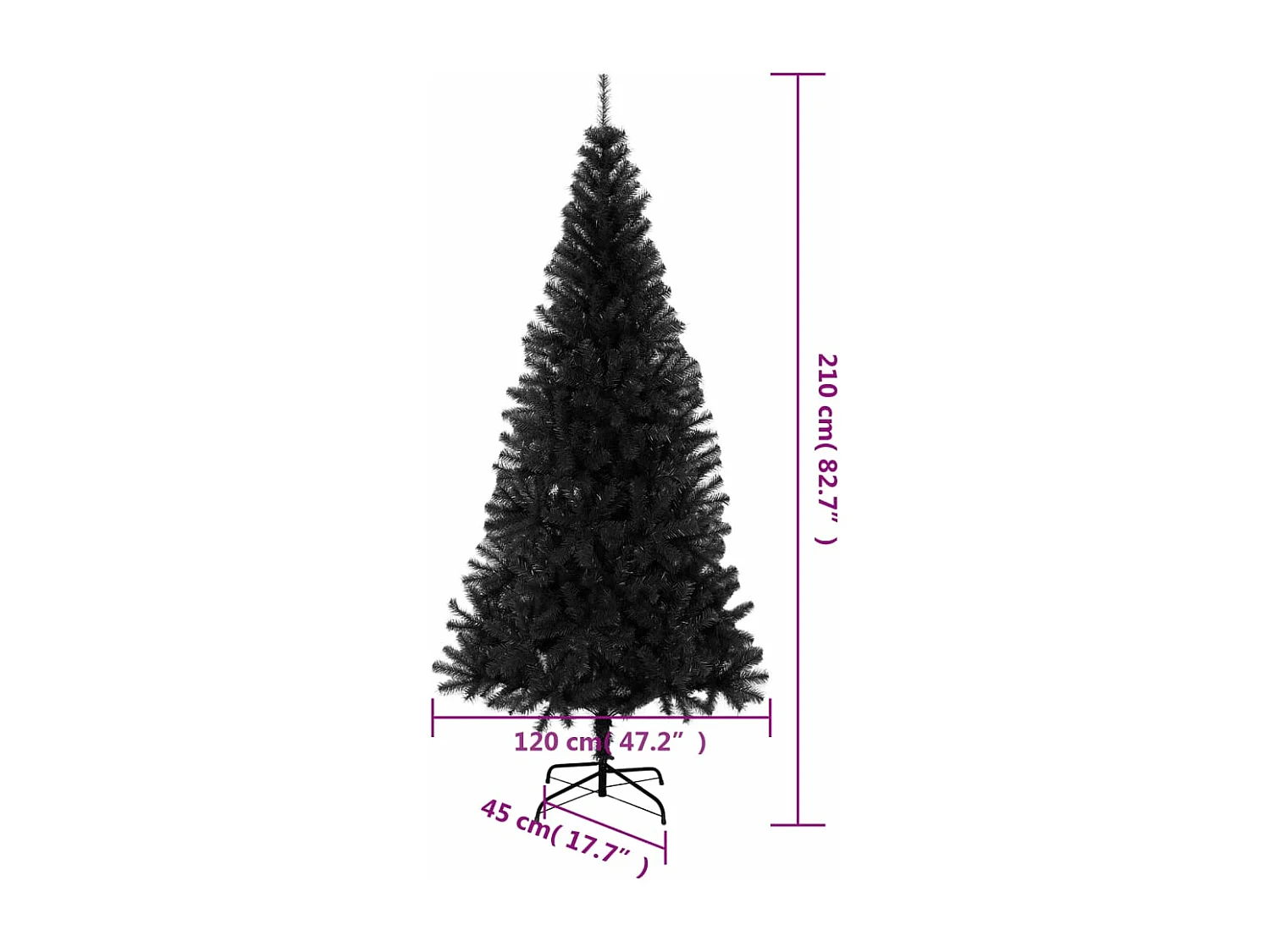 Árbol de Navidad artificial con soporte negro 210 cm PVC