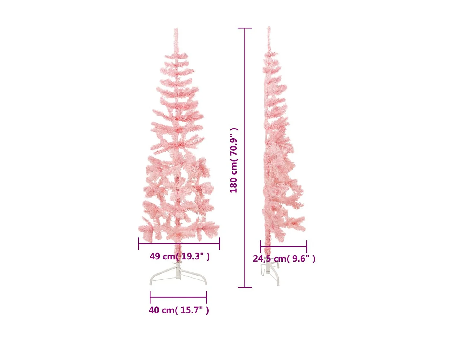 Albero di Natale artificiale mezzo sottile con supporto Rosa 180 cm
