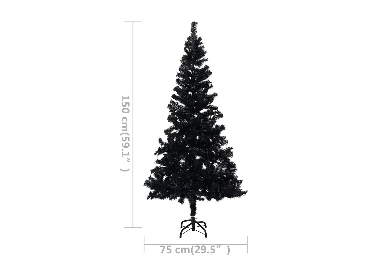 Arbre de No?l artificiel pré-éclairé et boules noir 150 cm PVC