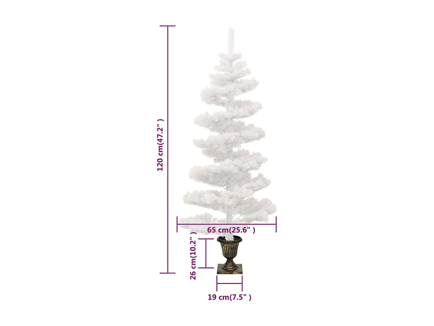 Árbol de Navidad helicoidal preiluminado con macetero blanco 120 cm PVC