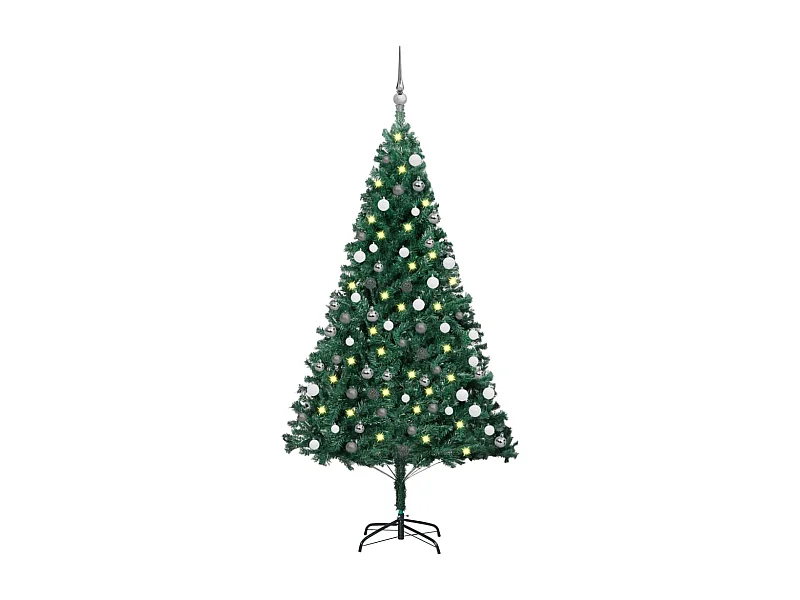 Árvore de Natal artificial pré-iluminada e bolas verdes em PVC de 180 cm