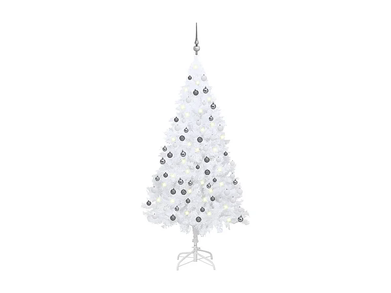Albero di Natale artificiale preilluminato e palline bianche da 180 cm in PVC