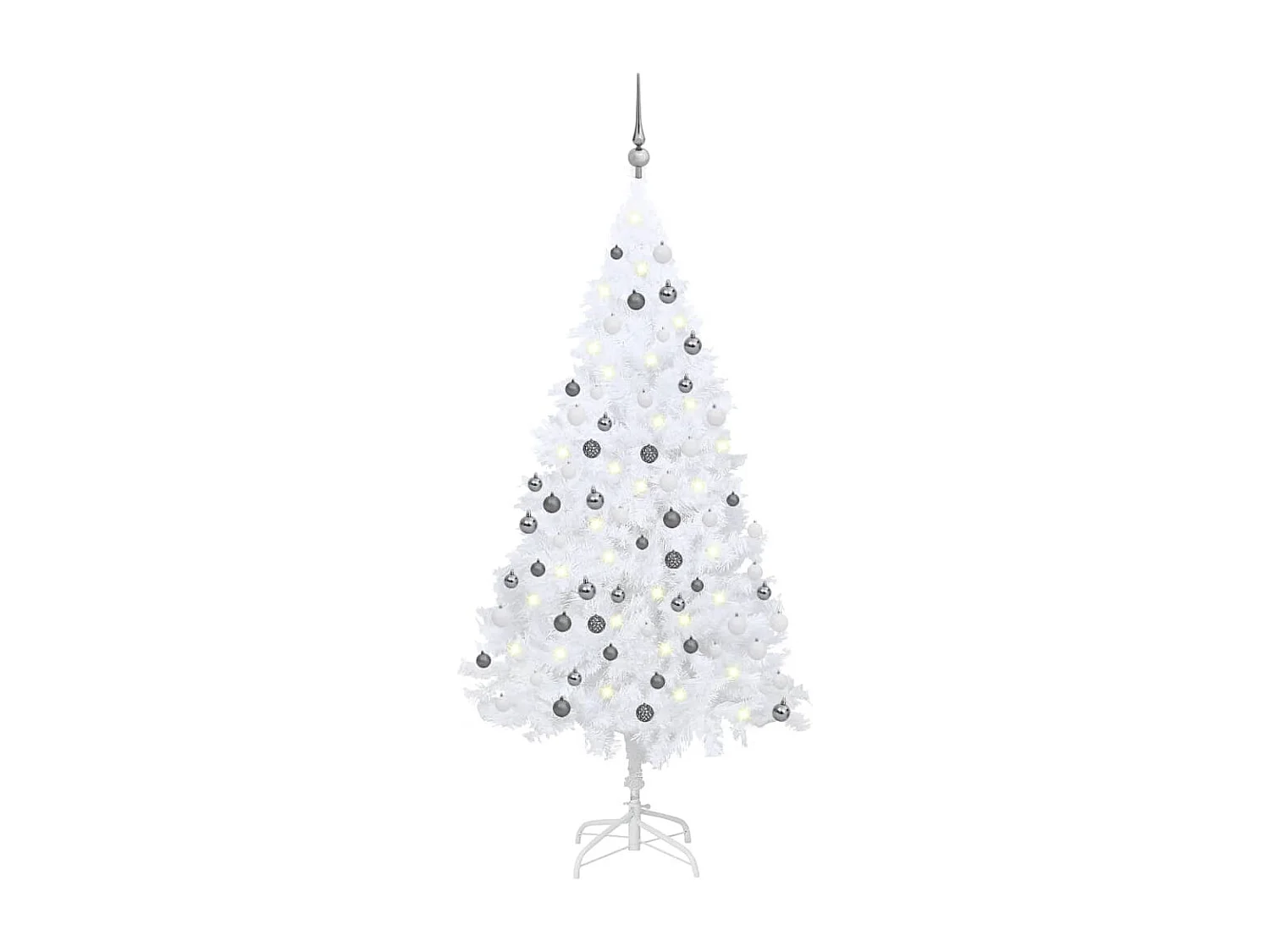 Arbre de No?l artificiel pré-éclairé et boules blanc 180 cm PVC