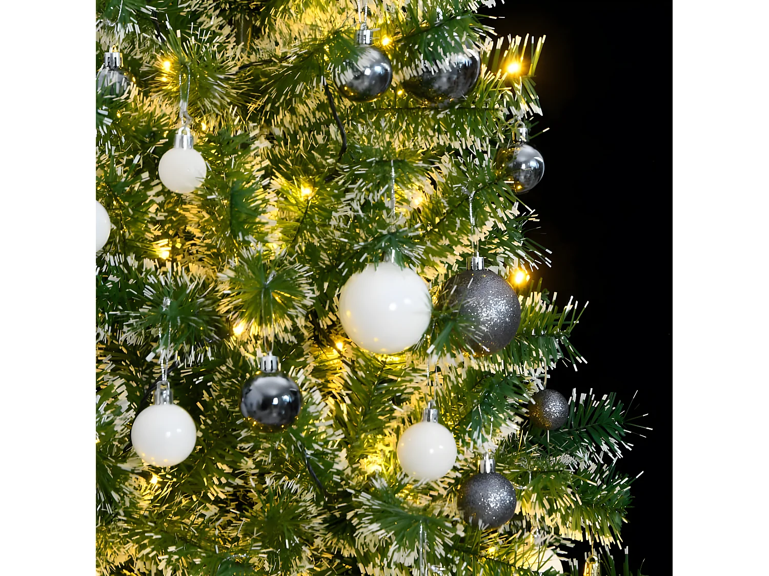 Albero di Natale artificiale 300 LED e palline e neve floccata 210 cm