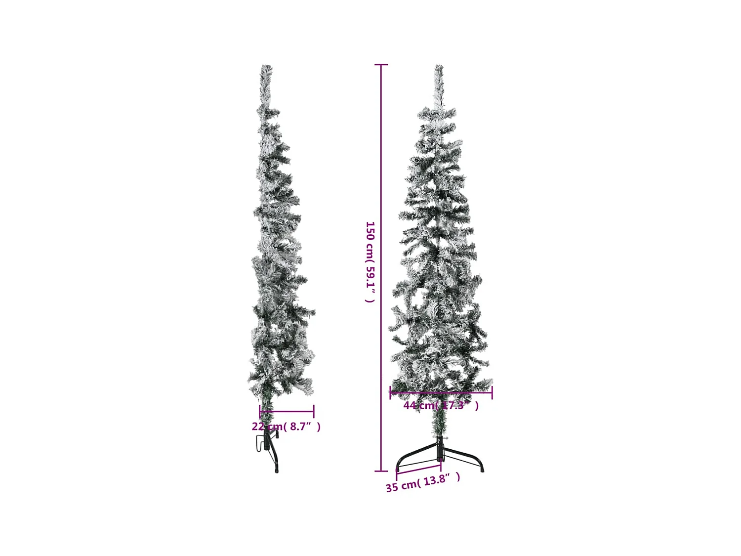 Demi sapin de No?l artificiel mince avec neige floquée 150 cm