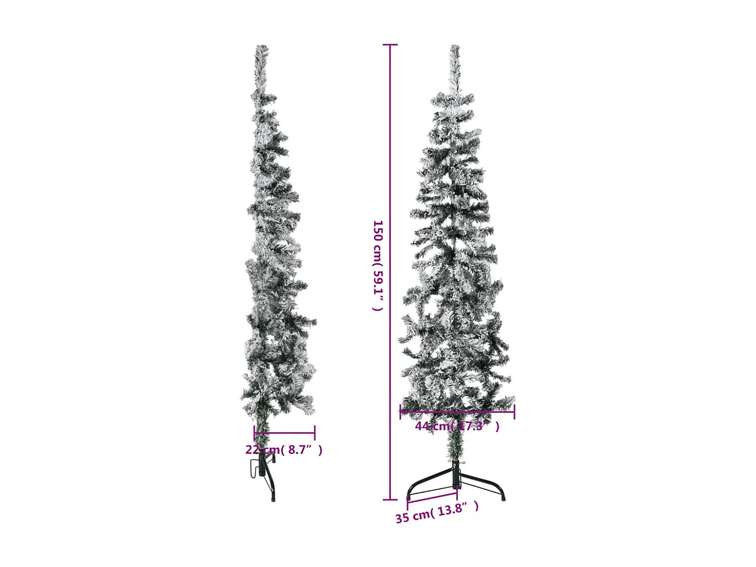 Demi sapin de No?l artificiel mince avec neige floquée 150 cm