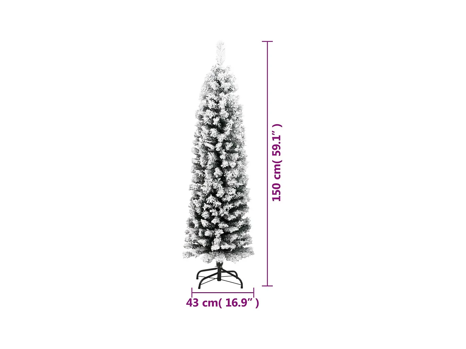 Dünner künstlicher Weihnachtsbaum, grüne Schneeflocke, 150 cm, PVC