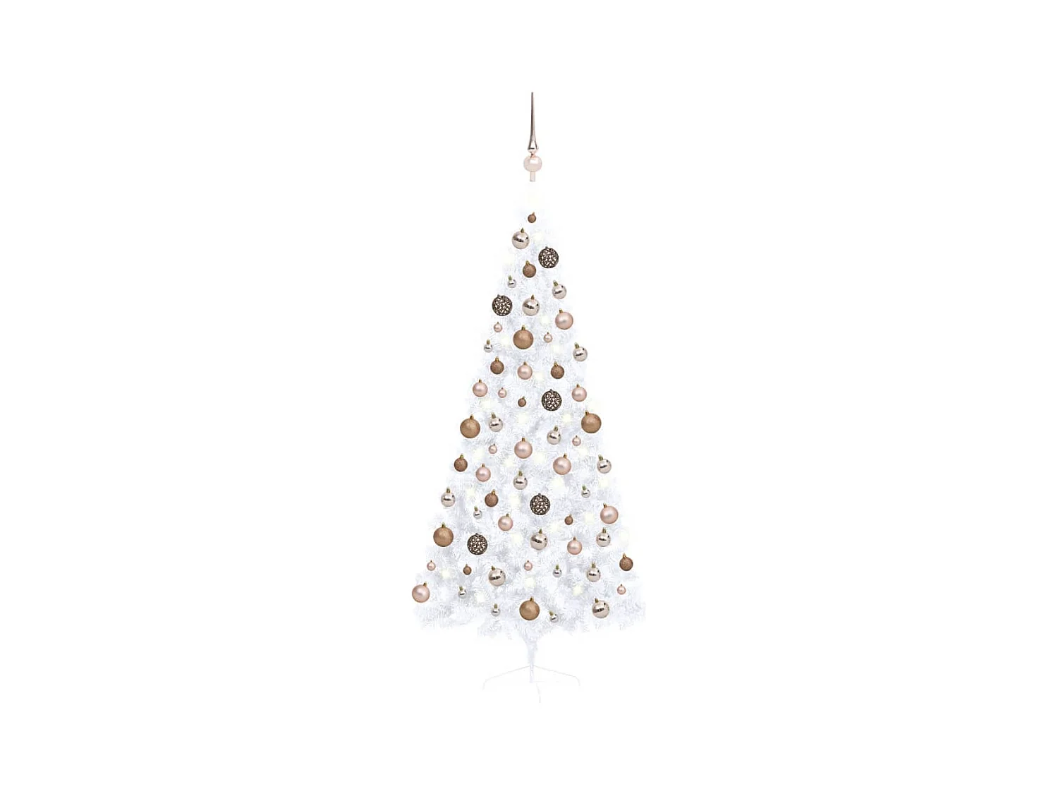 Mezzo albero di Natale artificiale preilluminato e palline bianche 180 cm