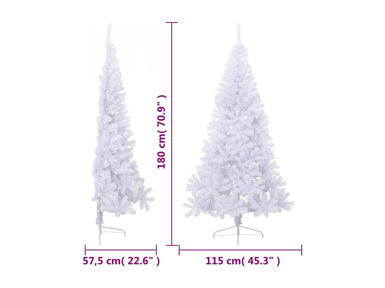 Mezzo albero di Natale artificiale con supporto bianco 180 cm in PVC