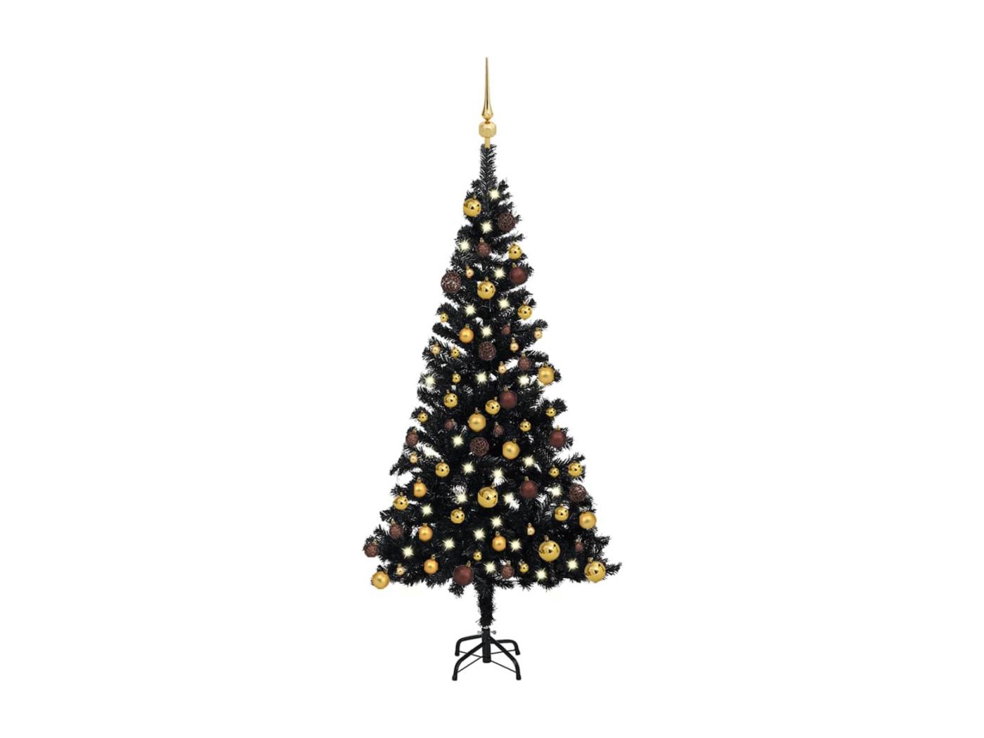 Albero Di Natale Con Palline Nere Albero di Natale artificiale preilluminato e palline nere 120 cm in PVC