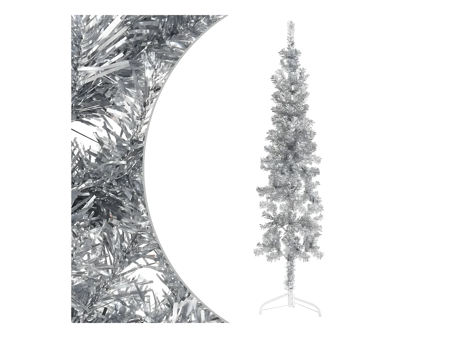 Halfdunne kunstkerstboom met zilveren standaard 120 cm