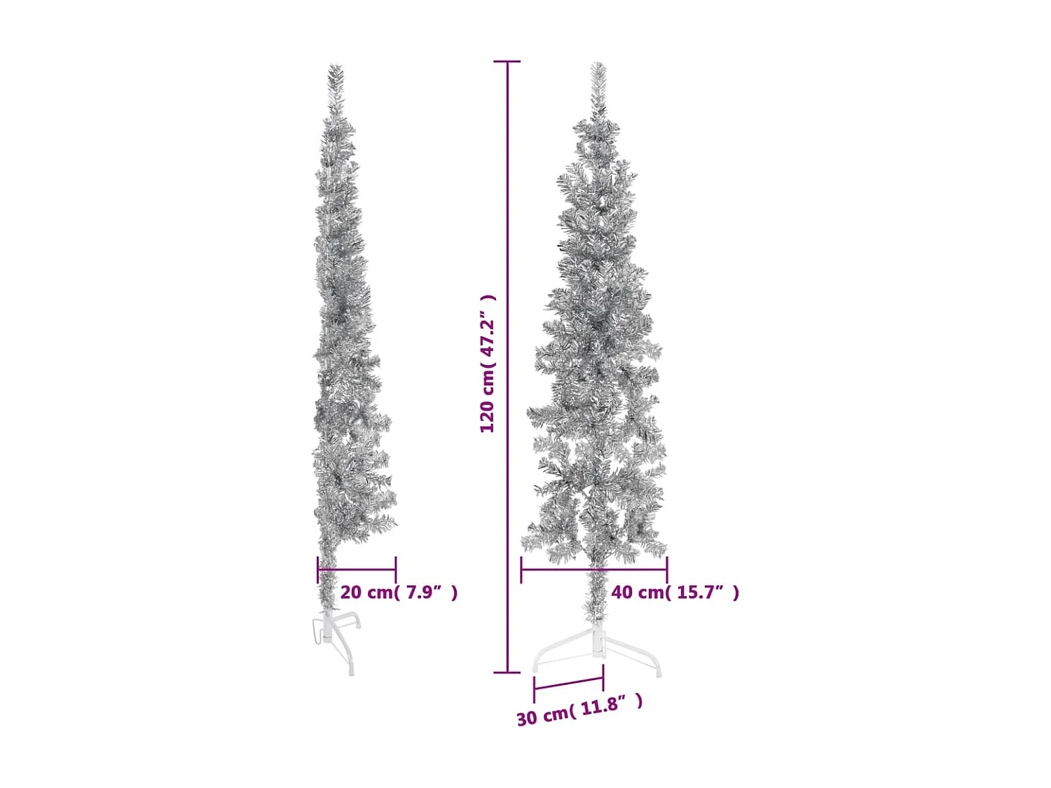 Halbdünner künstlicher Weihnachtsbaum mit silbernem Ständer 120 cm