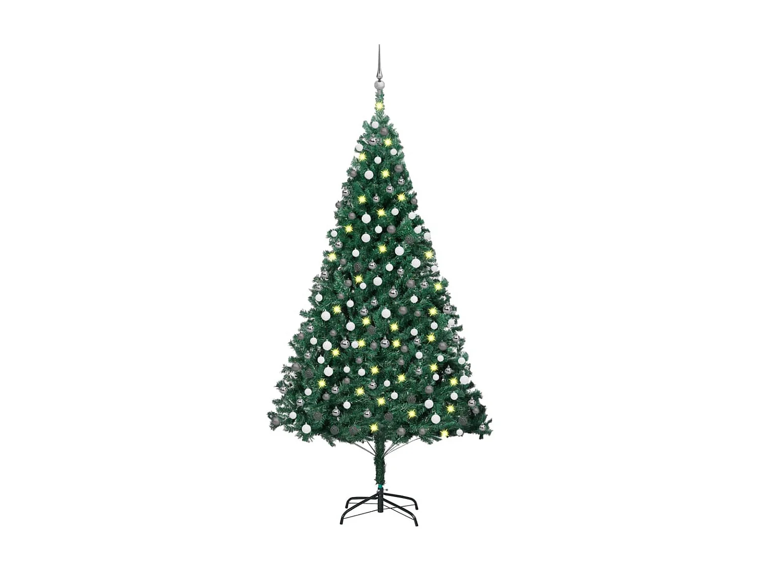 Albero di Natale artificiale preilluminato e palline verdi 210 cm PVC