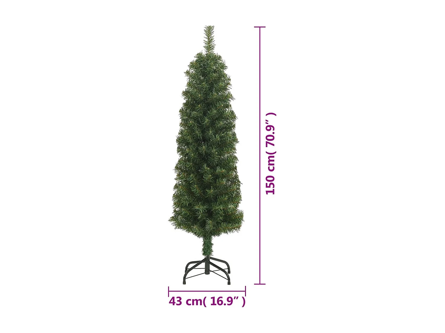 Árvore de Natal artificial fina com suporte verde 150 cm PVC