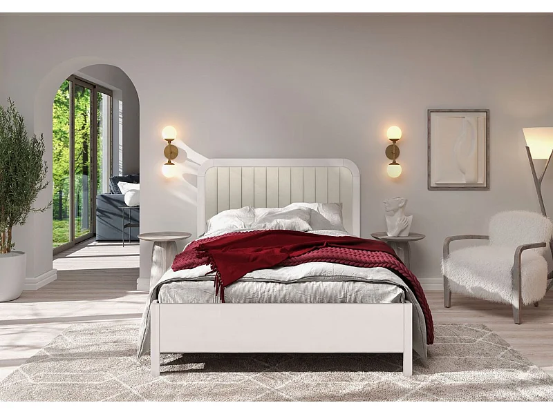 Łóżko bukowe Visby MODENA, 160X200, biały/ecru