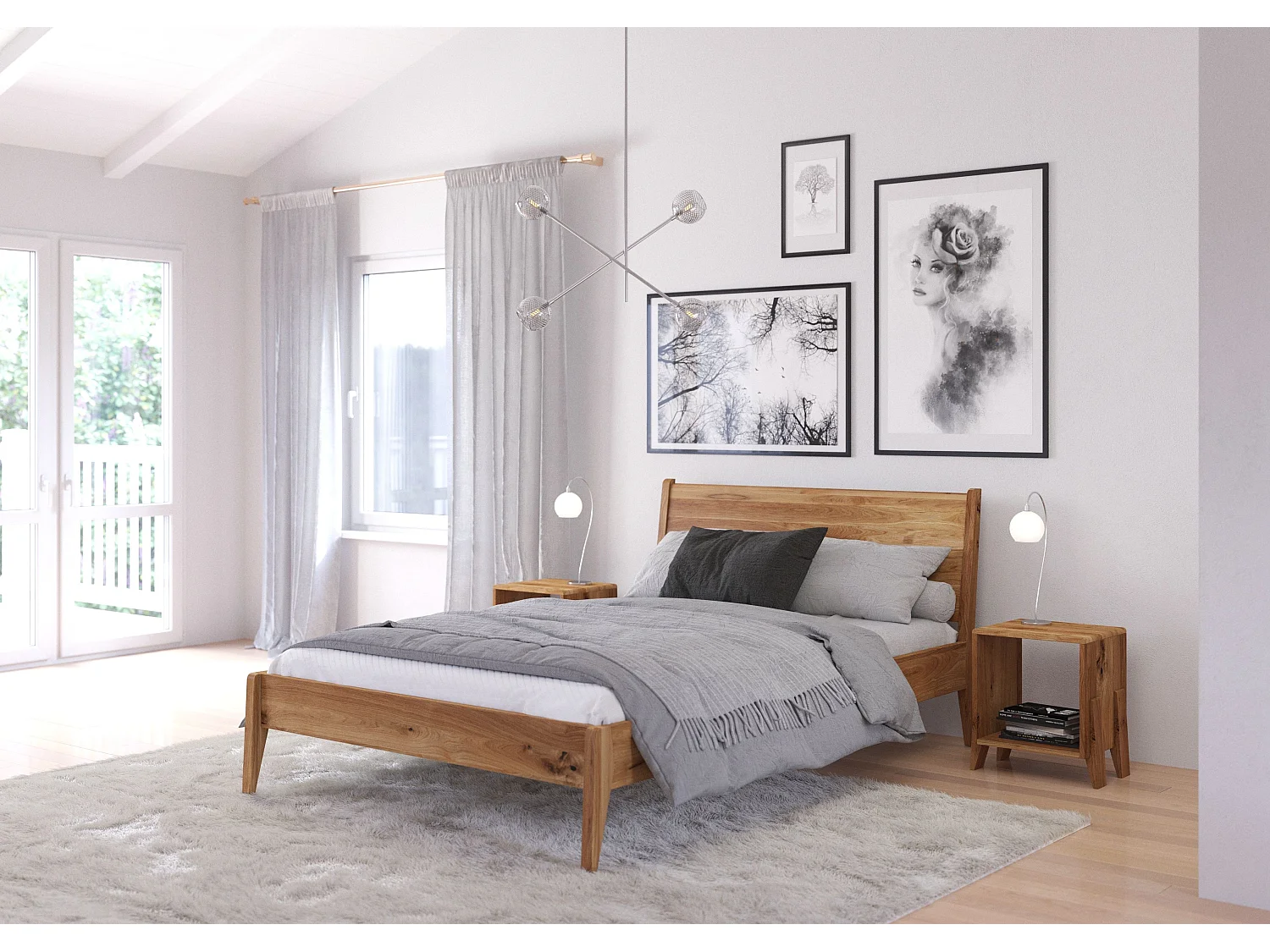 Lit en chêne RADOM / 160 x 200 cm, vernis naturel