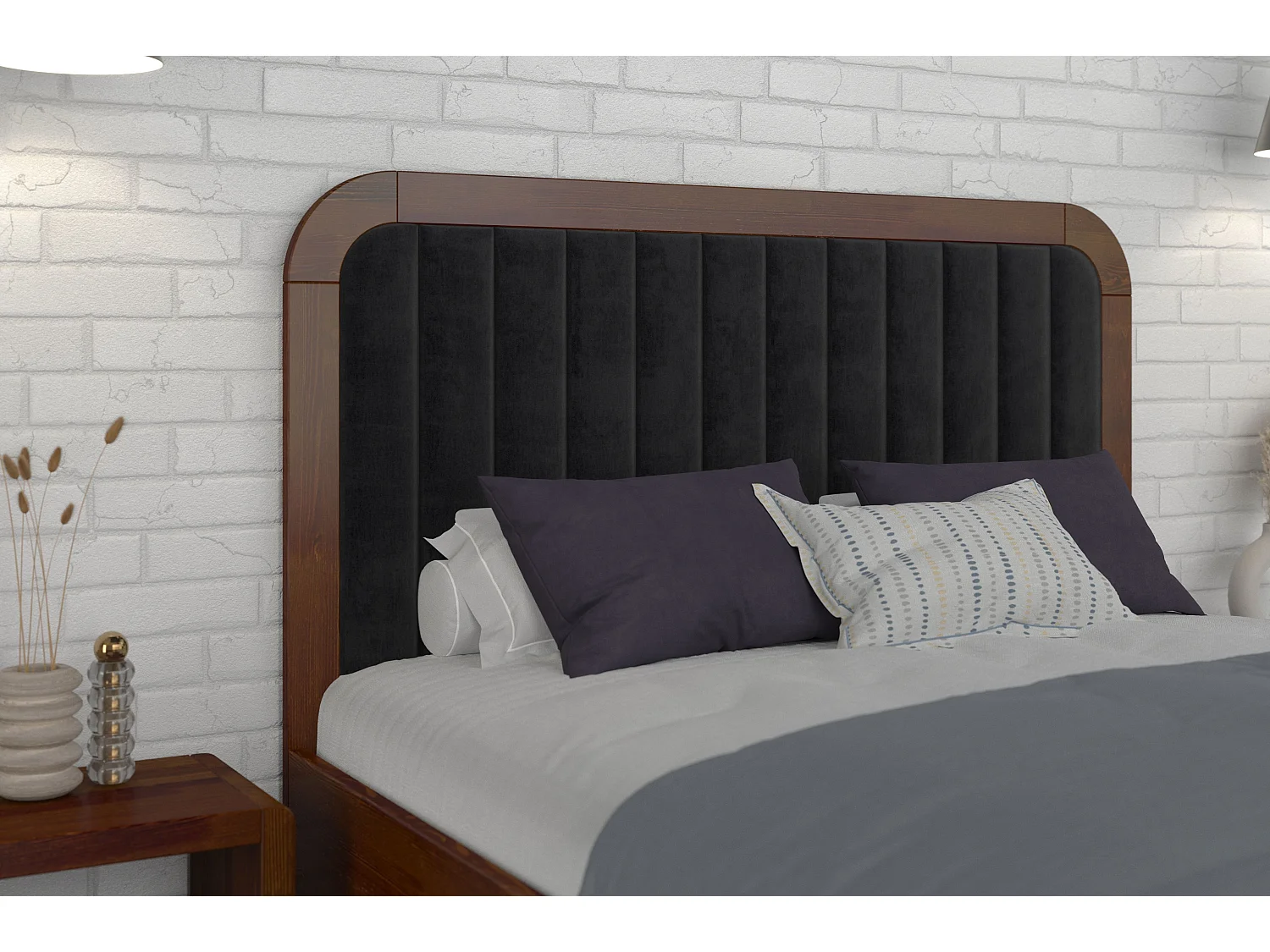 Massivholzbett Modena, gepolstertes kopfteil, buche - lackiert, nussbaumfarbe/schwarz, 160x200