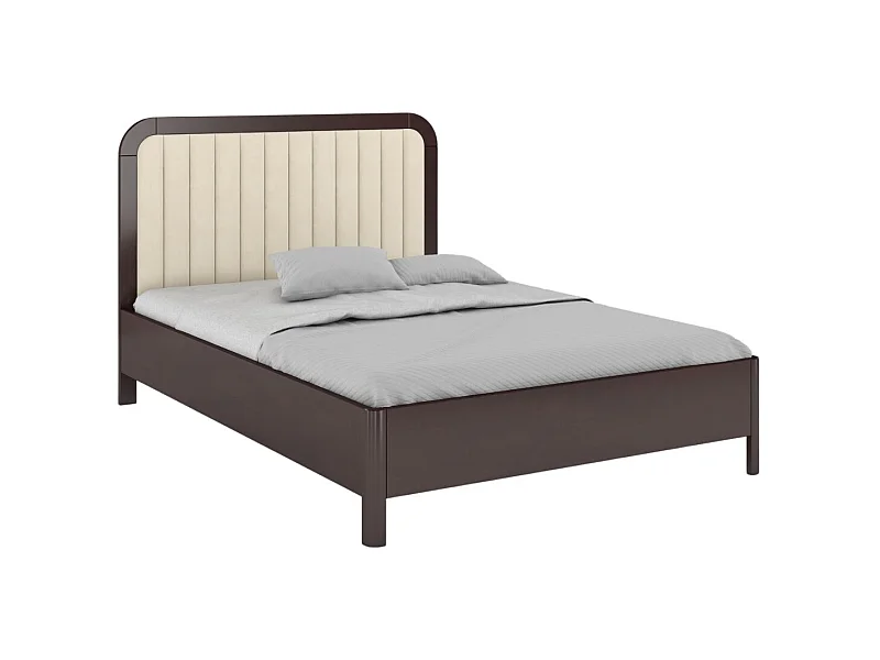 Lit de tapissier en bois de hêtre MODENA avec une tête de lit haute / 160 x 200 cm, couleur palissandre, tête de lit Casablanca 2301