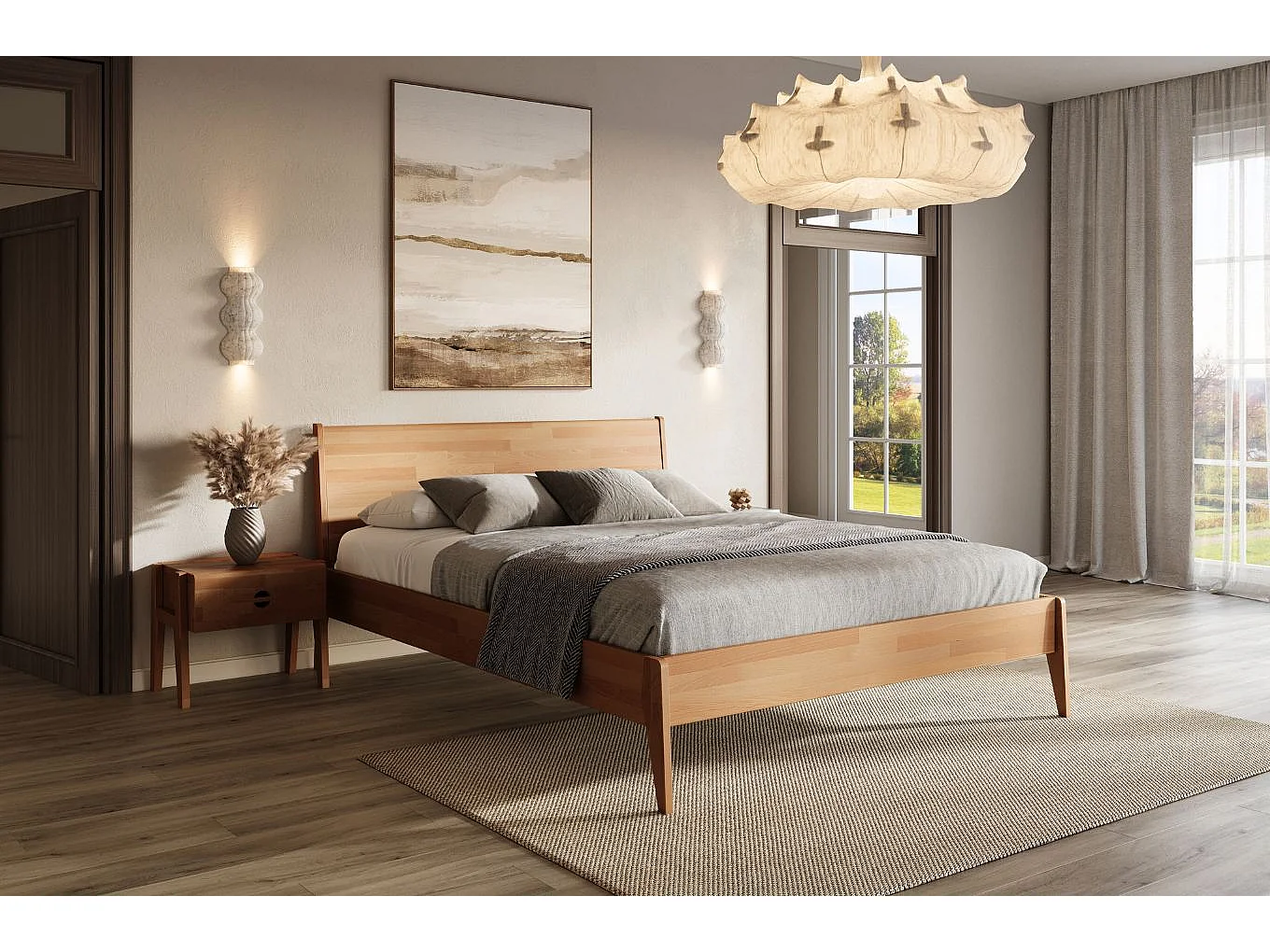 Lit en bois de hêtre RADOM / 160 x 200 cm, couleur naturelle