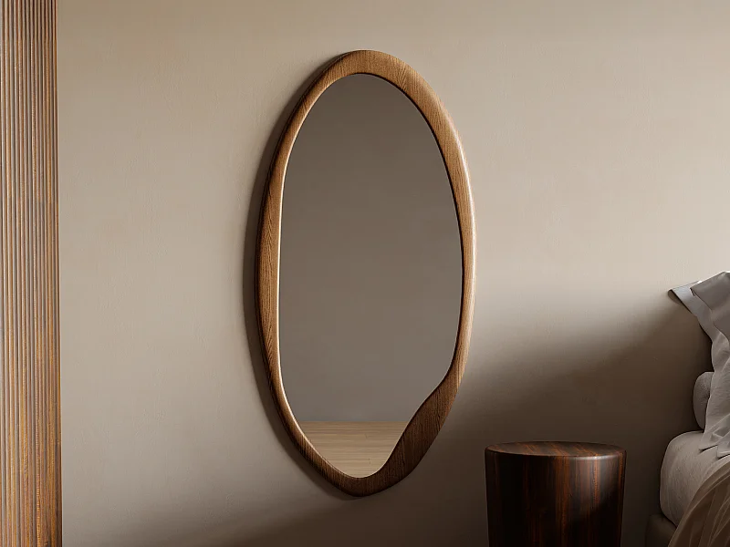 Miroir ovale en bois  d'hévéa - L. 50 x H. 100 cm - Naturel - FUJIAN