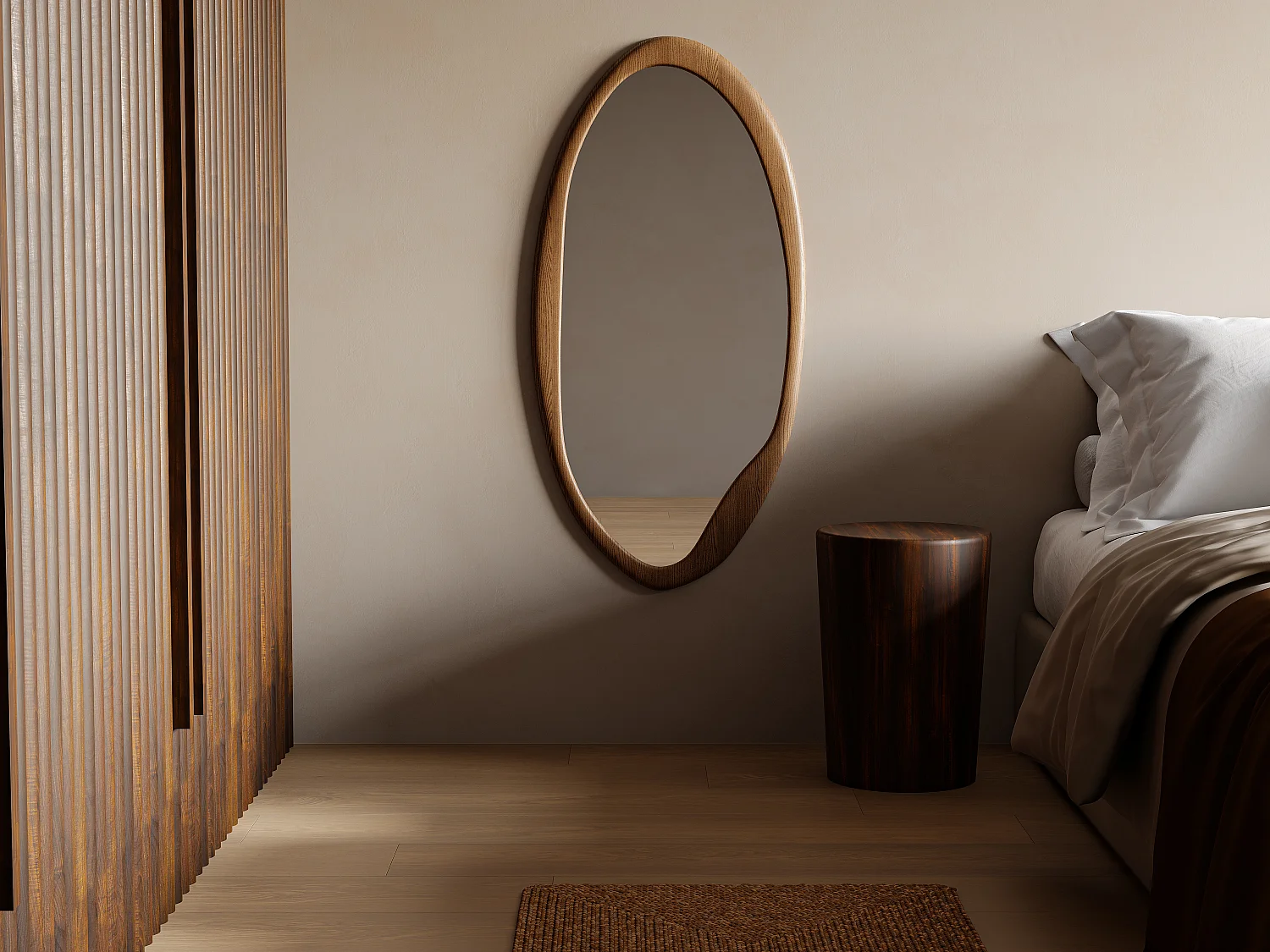 Miroir ovale en bois  d'hévéa - L. 50 x H. 100 cm - Naturel - FUJIAN