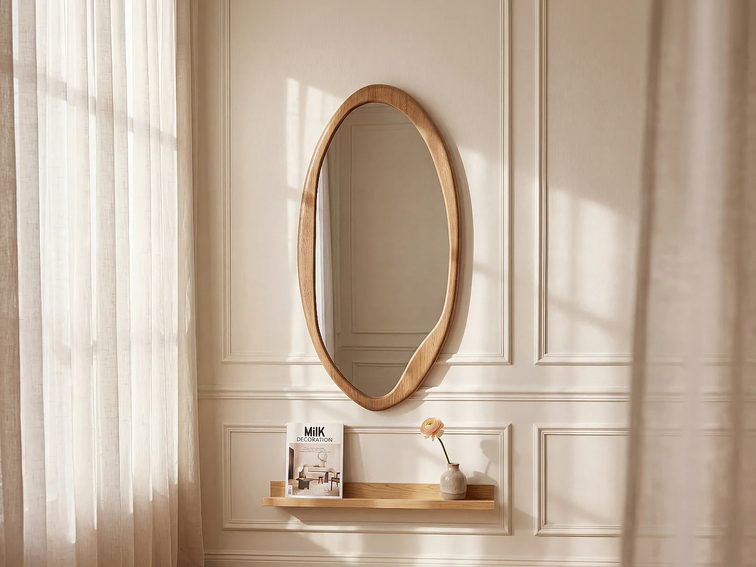Ovale spiegel van heveahout - L50 x H100 cm - Naturel - FUJIAN