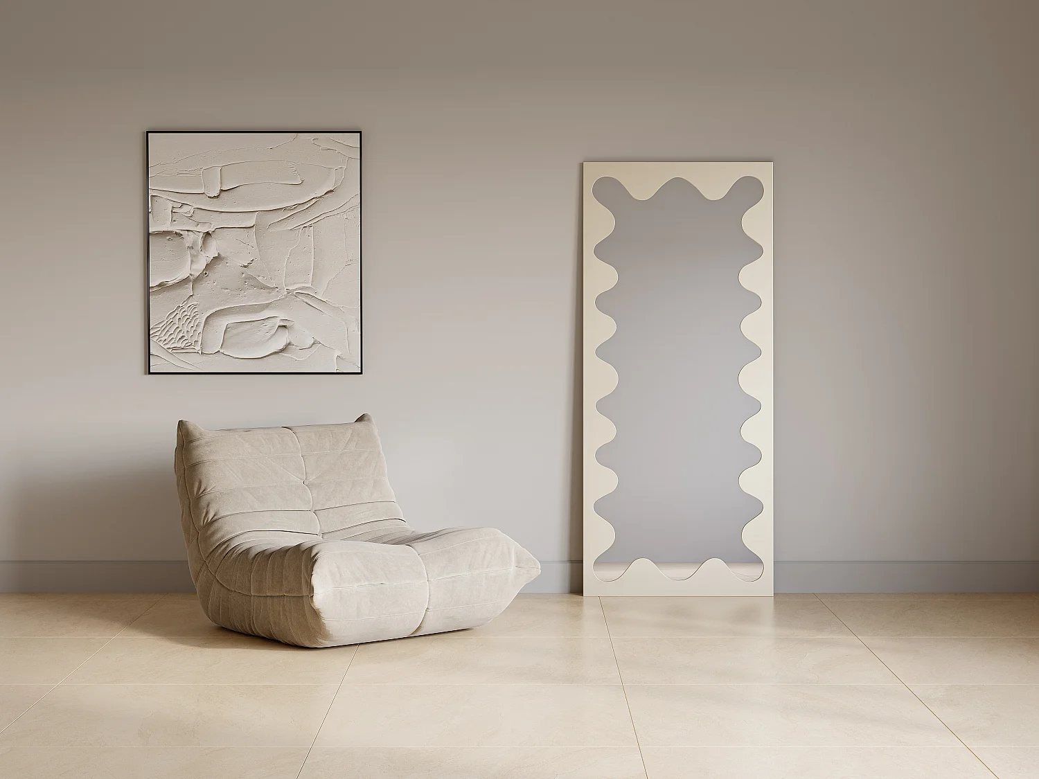Grand miroir en métal à structure ondulée - L. 70 x H.160 cm - Beige - GANSU
