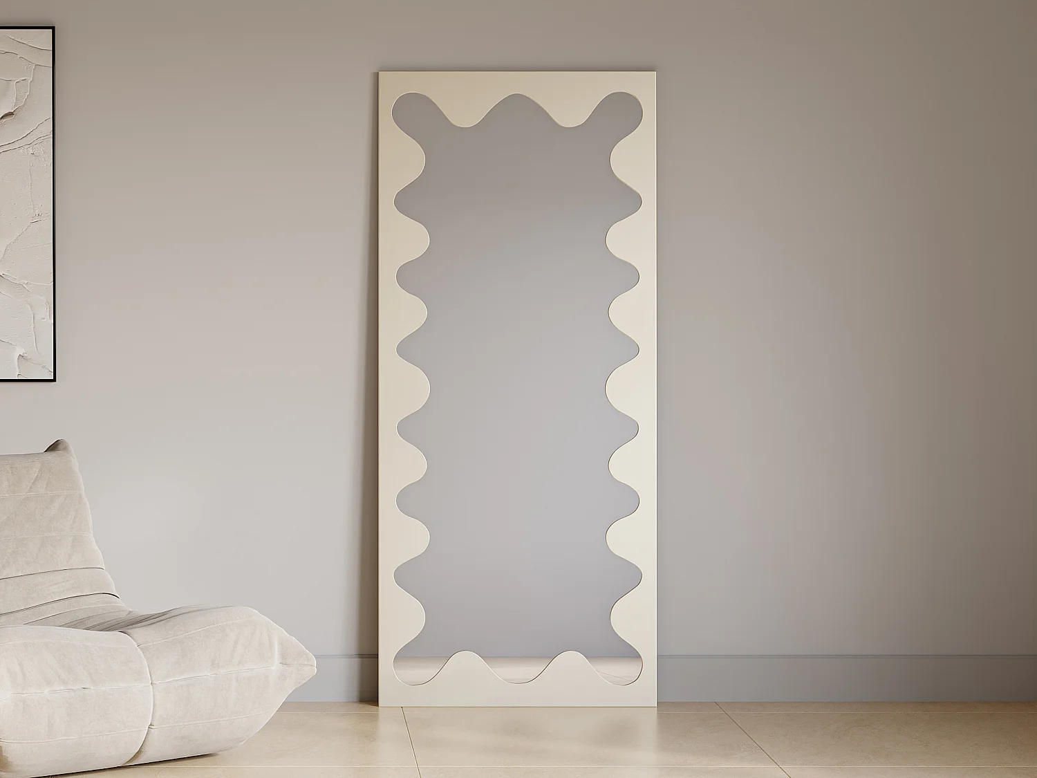 Stort metalspejl med bølgeformet struktur - L. 70 x H.160 cm - Beige - GANSU