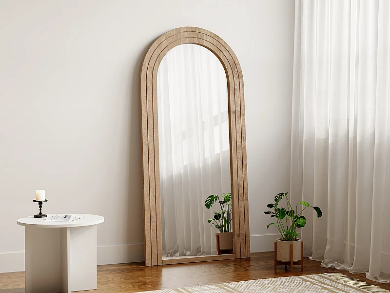 Grand miroir arche en bois d'hévéa - L. 70 x H. 150 cm - Naturel - ANSHUN