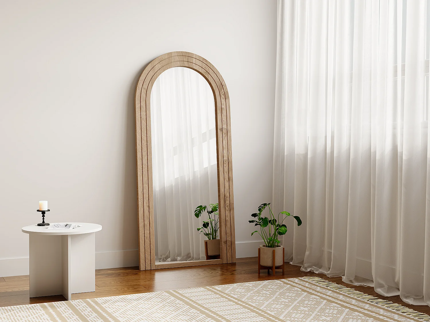 Grande specchio ad arco L. 70 x H. 150 cm in Legno di Hevea Naturale  - ANSHUN