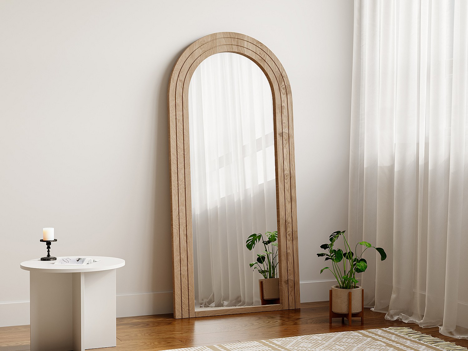 Stor buet speil i gummitresramme - B. 70 x H. 150 cm - Naturell - ANSHUN