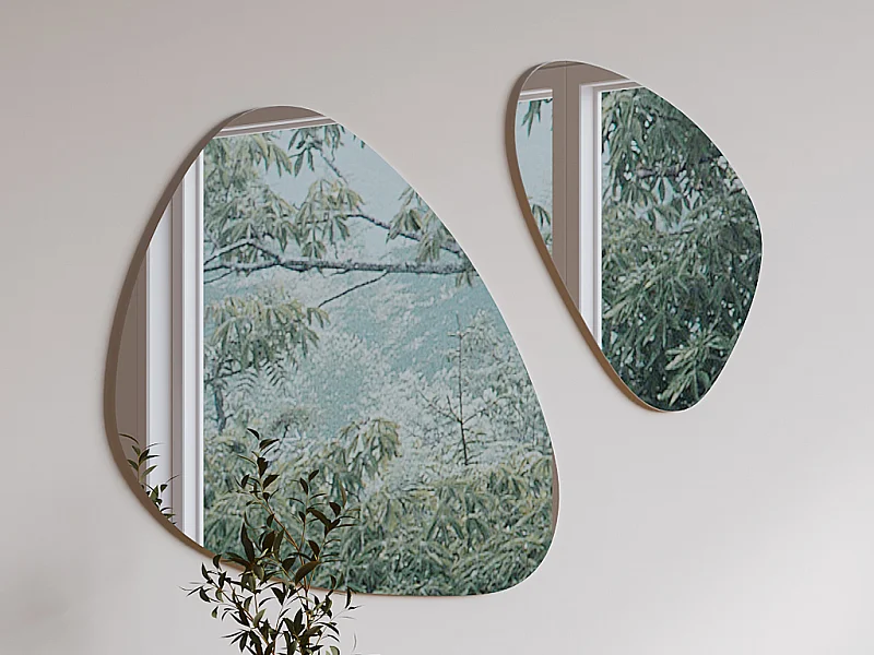 2er-Set Wandspiegel organisch - ohne Rahmen - 65 x 55 cm & 40 x 41 cm - YULIMI
