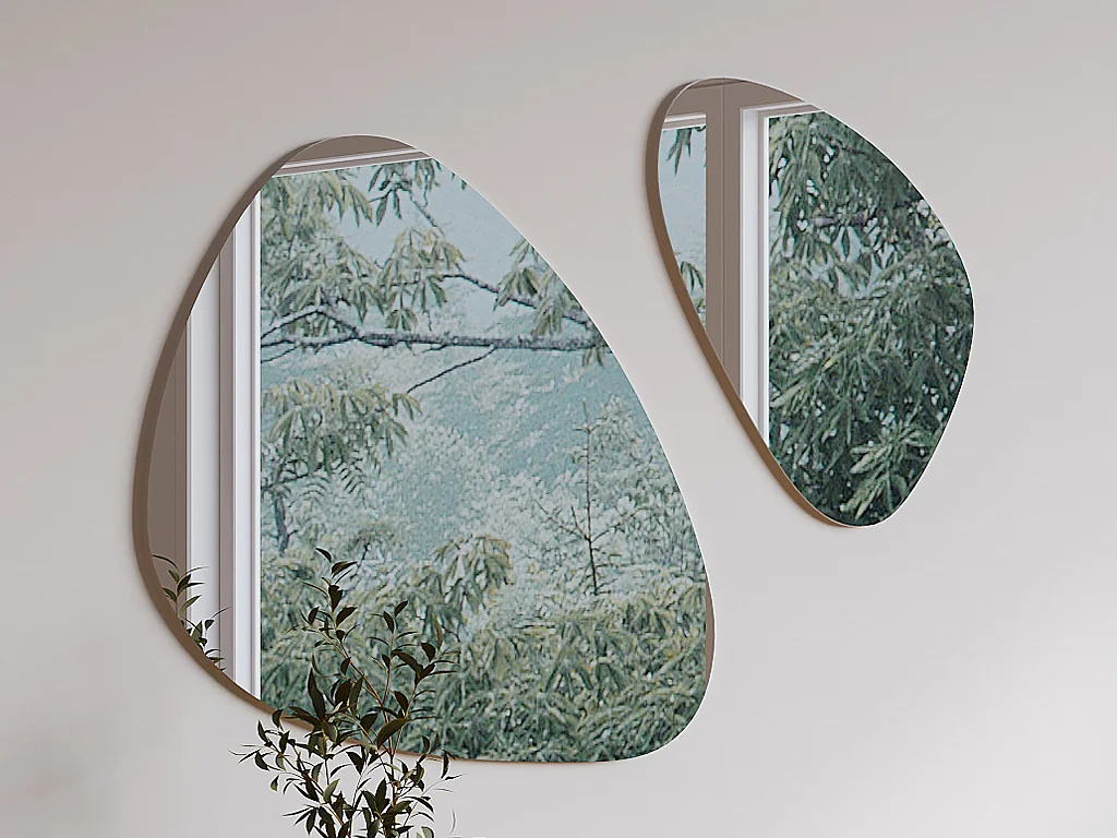 Set of 2 frameless organic-shaped wall mirrors - L65 x H55 cm and L40 x H41 cm - YULIMI