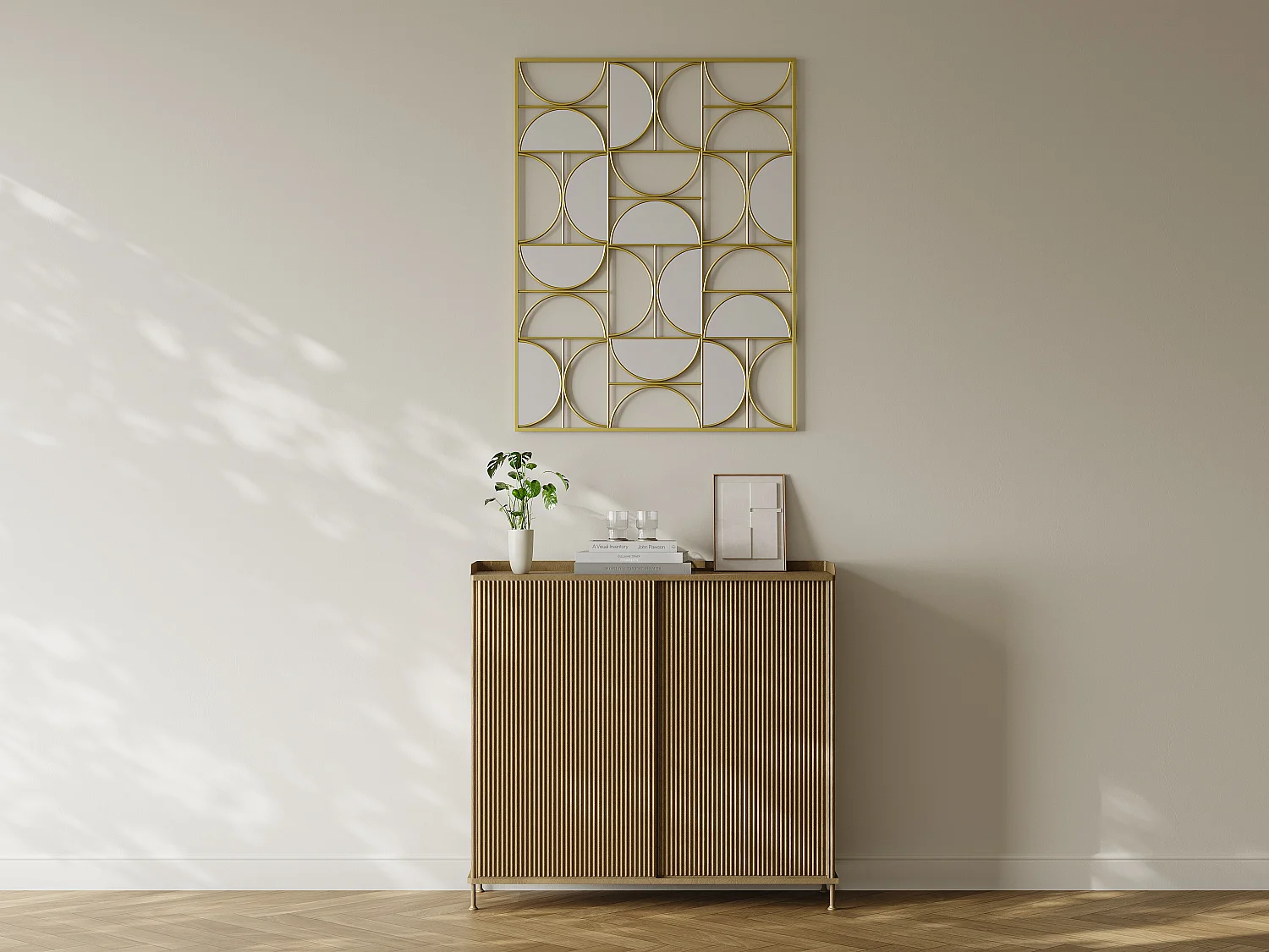 Art-Déco-Spiegel destrukturiert - Metall - 77 x 102 cm - Goldfarben - TAYAN