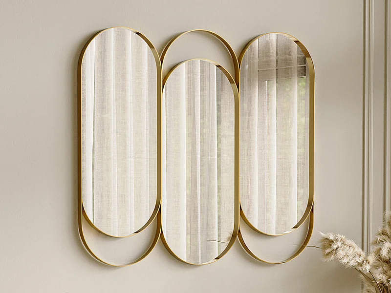 Miroir triptyque art déco en métal - L.76 x H. 69.5 cm - Doré - JICHIMI