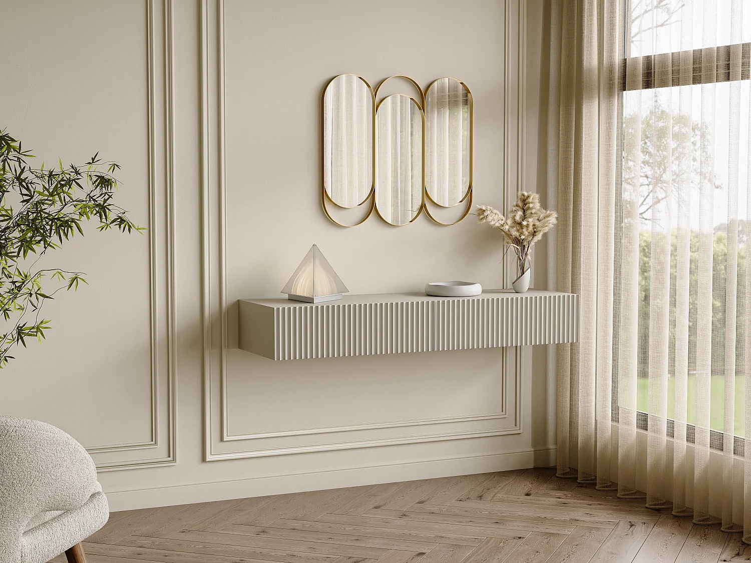 Miroir triptyque art déco en métal - L.76 x H. 69.5 cm - Doré - JICHIMI